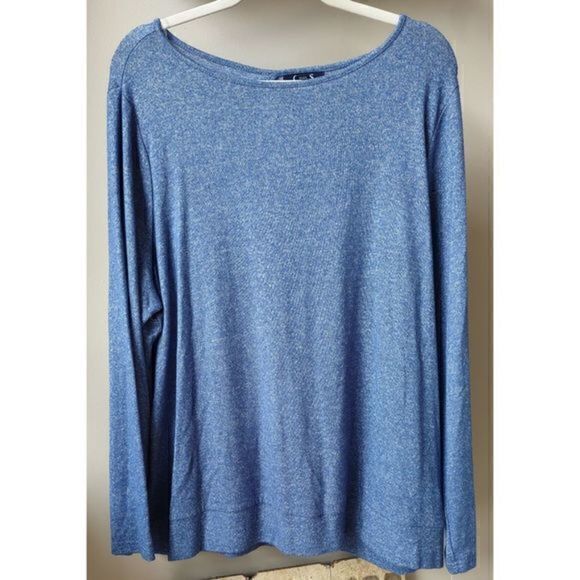 Chaps Denim Casual Blue and White Long Sleeve Peep Back Knit Top‎ Sz 2XL - Picture 2 of 9